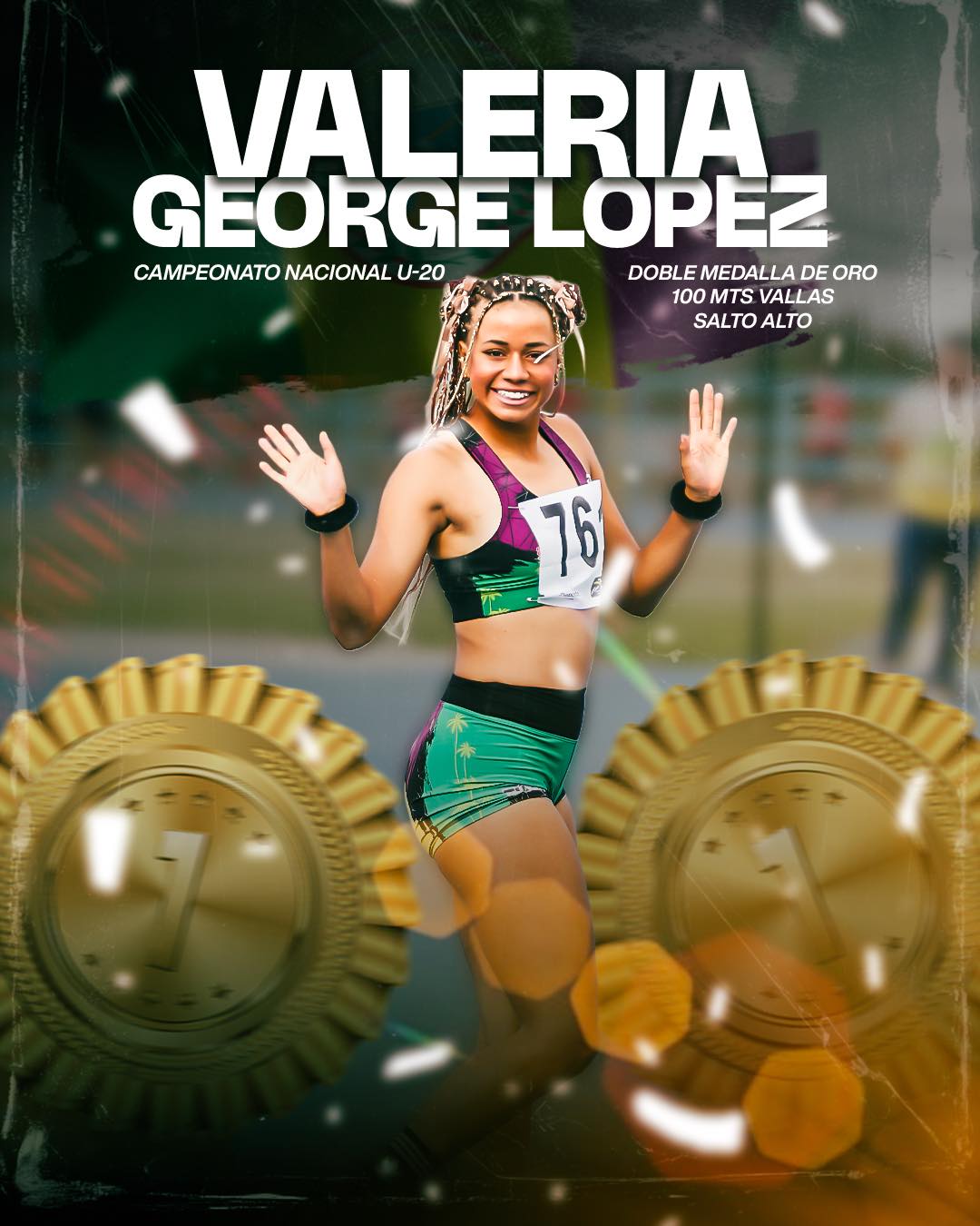 VALERIA SOFÍA GEORGE BRILLA CON DOBLE ORO PARA EL QUINDÍO EN EL NACIONAL SUB20 DE ATLETISMO